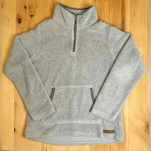 Women’s Bass  Pro Shop Loose Fleece Sherpa Gray 1/4 Zip Pockets Pullover Sweater